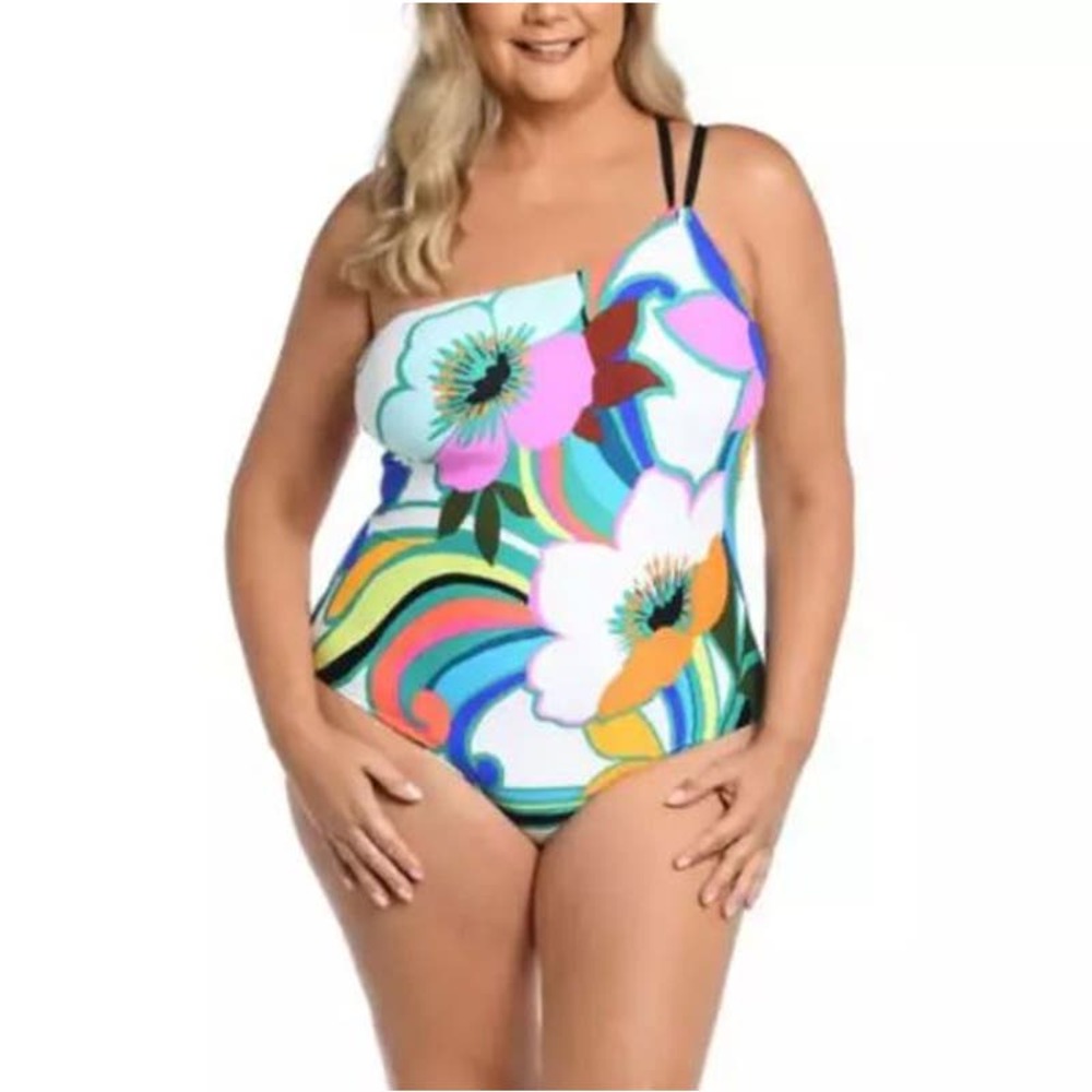 La Blanca One Shoulder One Piece Swimsuit in Sun Catcher NWT Plus Size 18W